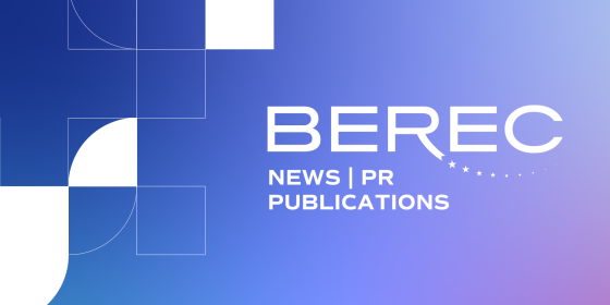 The image shows the BEREC logo with the text News, PR, Publications on a blue background with shapes in white