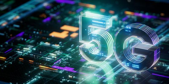 The image shows the word 5G on a darker background.