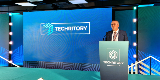 The image shows the incoming BEREC Chair Marko Mišmaš (AKOS, Slovenia) at the Techritory in Riga, latvia, on 22 October 2025.