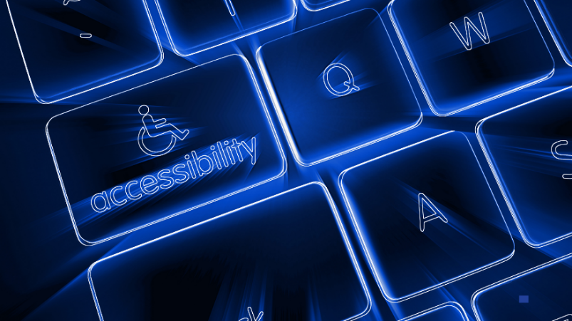 The image shows a keyboard with one of the buttons including the word "accessibility".