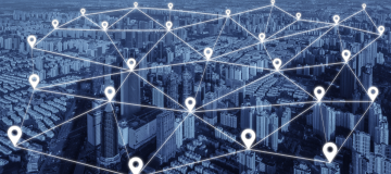 The image shows a city which has multiple connected location icons