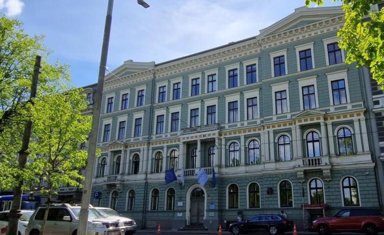 The image shows the headquarters of the Agency for Support for BEREC (BEREC Office), located in Riga, Latvia