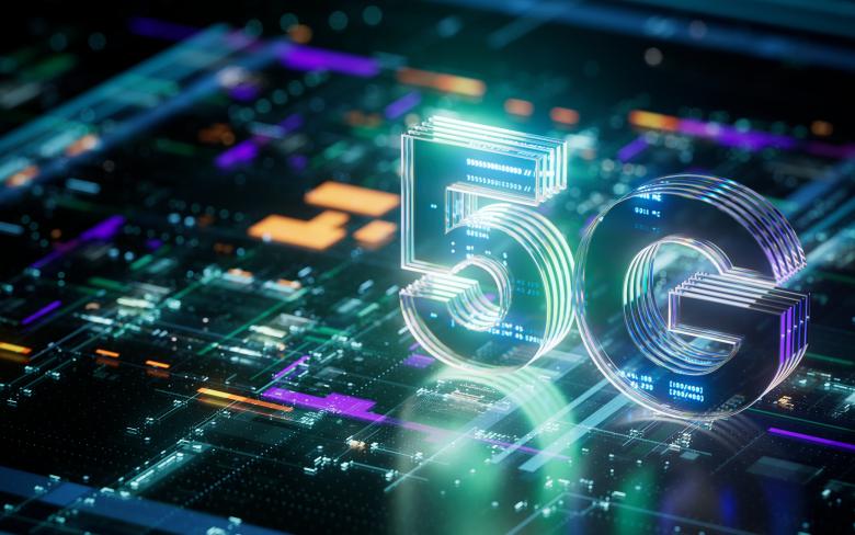The image shows the word 5G on a darker background.
