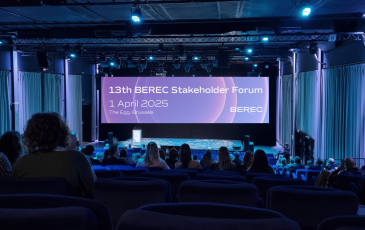 The image shows a meeting venue in the conference center the EGG, in Brussels, Belgium.