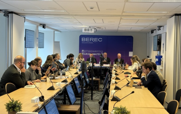 The image shows the participants of the BEREC public debriefing on the outcomes of the 64th BEREC ordinary meetings held on 8 October 2025 in Brussels, Belgium.