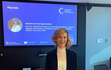 The image shows Alejandra de Iturriaga Gandini at the International Institute of Communications Digital Communications and Media Forum.