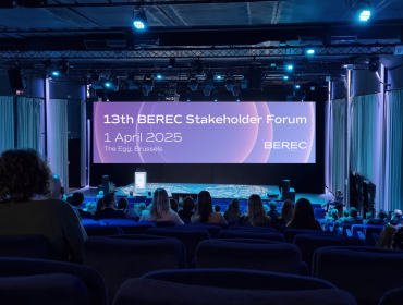 The image shows a meeting venue in the conference center the EGG, in Brussels, Belgium.